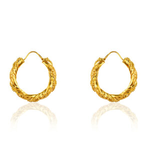22K Yellow Gold Filigree Design Hoop Earrings