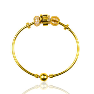 22K Stretch Yellow Gold Ladies Bangle with Charms