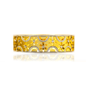 22K Two Tone Gold Solid Flower Half Moon Design Bangle