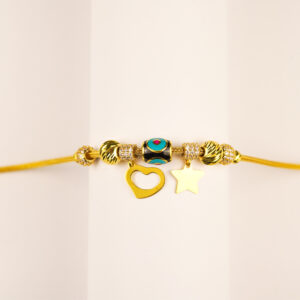 22K Yellow Gold Ladies Bracelet with Heart, Star Charms
