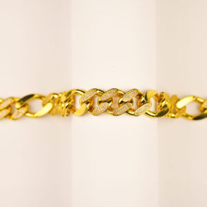 22K Yellow Gold Men Link Bracelet with Cubic Zirconia