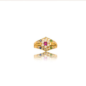 22K Yellow Gold Mulitstone Flower Ring