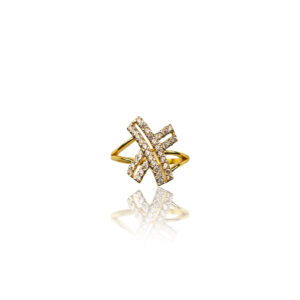 22K Yellow Gold Stone Ring - X Shape
