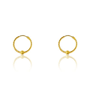 22K Yellow Gold kids Two Tone Hoop Earrings with Single Bead
