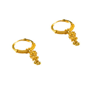 22K Yellow Gold kids Small Hoop Earrings with Dangles