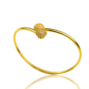 22K Solid Yellow Gold Ladies Stretch Bangle with Zirconia